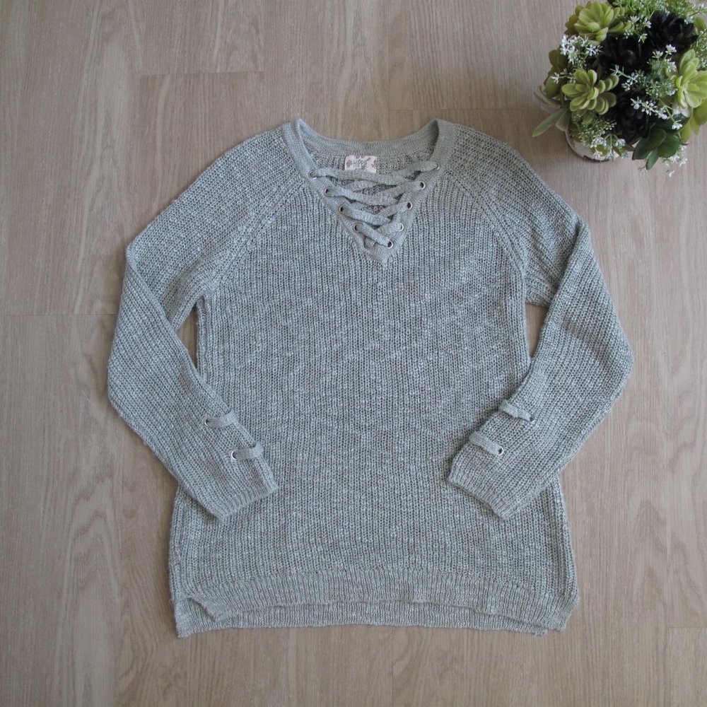 HIPPIE ROSE Lace Up Neck Sweater - Picture 7 of 14